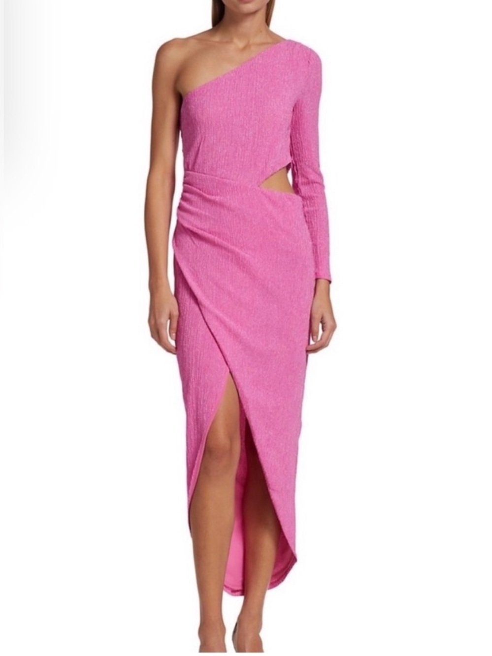 Saylor Laila One-Shoulder Midi Dress in Orchid Pink, Size Small